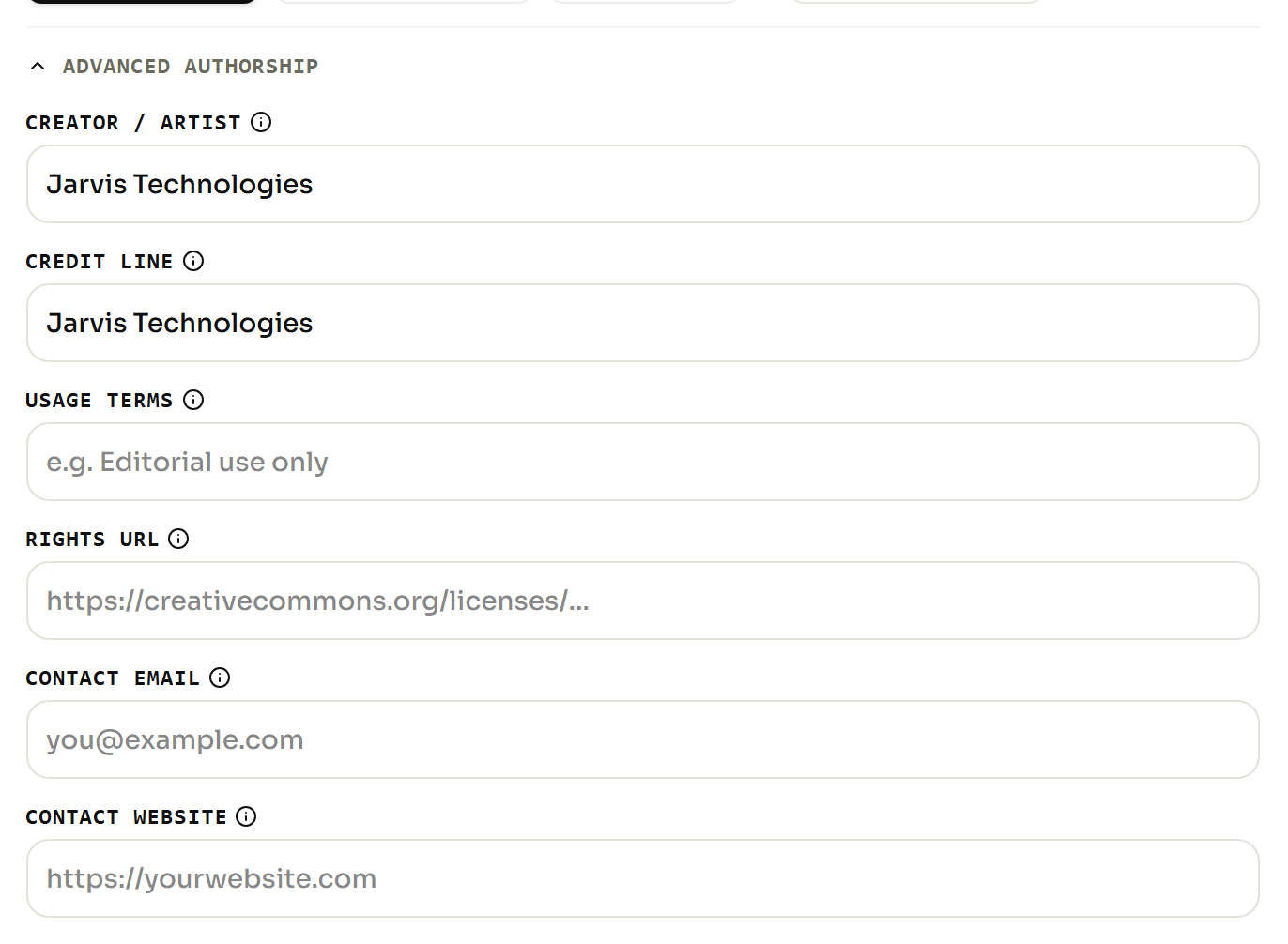 GeotagImg editor advanced authorship fields for recording who made and who supplied a photo