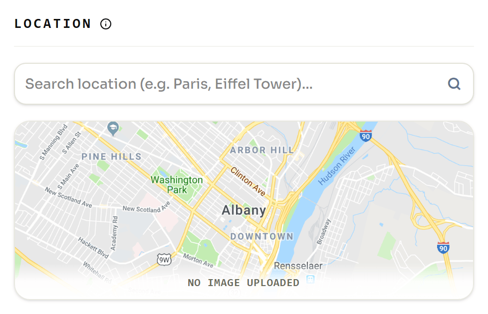 GeotagImg editor map ready to accept a location before any photo has been loaded